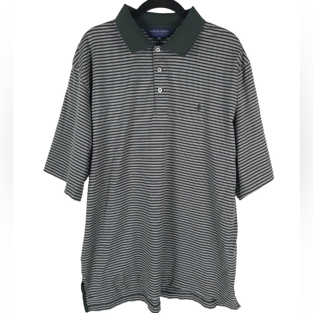 VTG POLO GOLF RALPH LAUREN 100% PIMA COTTON PERU MADE Striped Polo Shirt XL